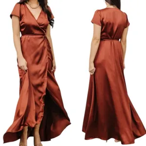 Baltic Born Maxi Wrap Dress Short Sleeve Burnt Orange Satin Women’s Size XXL thumbnail 12
