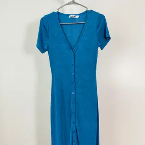 Morning Mist sz 10‎ Blue Button Front Maxi Dress Short Sleeve Fairy Feminine thumbnail 2