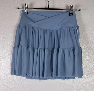 Blogilates Ballerina Skort Light Blue Crossover Waist Mesh Tiered‎ Skirt Small thumbnail 1