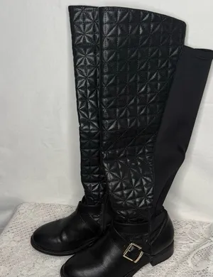 Torrid Quilted black knee high wide calf zip up boots sz 6 thumbnail 1
