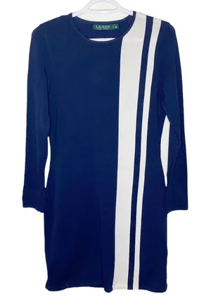 Lauren Ralph Lauren Colorblock navy and white stripes sheath dress size M thumbnail 1