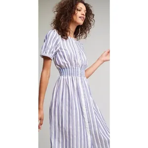 Anthropologie SEEN WORN KEPT Jenna Lurex Stripe Dress Blue White‎ Midi Size 12 thumbnail 15