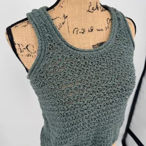 Aerie Chunky Open Knit Crochet Tank Top‎ Green Scoop Neck Small Folklore Indie thumbnail 5