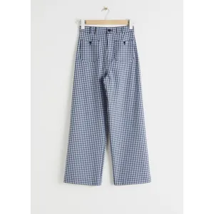 & Other Stories Blue Plaid Kick Flare High Rise Patch Pocket Trousers Size 12 thumbnail 4