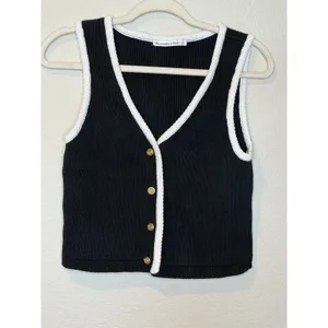 Abercrombie & Fitch Black Contrast Trim Knit Vest Gold Buttons S thumbnail 3