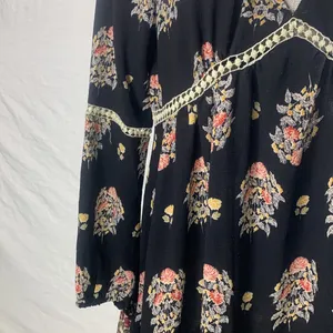 Funky Soul Long Sleeve Boho Hippie Black Floral Dress Size Medium thumbnail 5