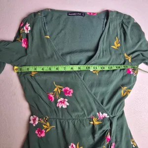 Abercrombie & Fitch Green Floral Faux Wrap Mini Dress Short‎ Sleeve Womens Small thumbnail 6