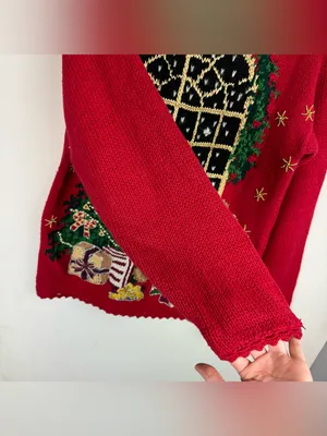 Vintage 90s Tiara International Red Christmas Sweater Sz Medium Teddy Bear Tree thumbnail 11