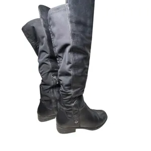 Anne Klein Black Leather Over The Knee Boots Mixed Media Flat Riding Boot 6.5 thumbnail 3