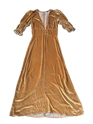 Reformation Maura Velvet Midi Dress Gold thumbnail 1