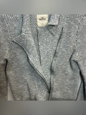 Hollister Women’s Small Gray Asymmetrical Zip Rabbit Hair Knit Cardigan Y2K thumbnail 8