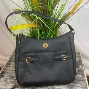Tommy Hilfiger Black & Gold Zip Top Shoulder Handbag Bag thumbnail 1