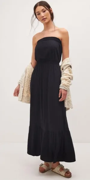 Daily Practice by Anthropologie Flounced Maxi Dress in Black Womens Size M thumbnail 1