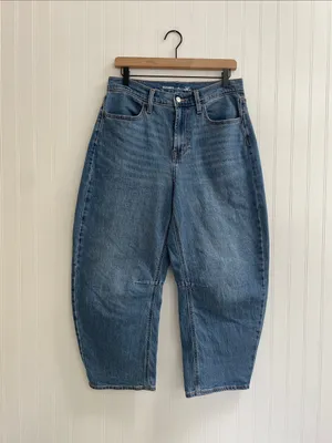 OLD NAVY High-Rise Wow Barrel Leg Jeans Medium Wash Denim Size 6 Short thumbnail 6