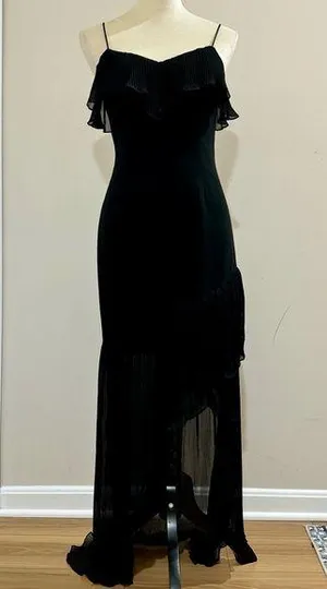 Aidan Mattox Black Sleeveless Crepe Pleated Chiffon Formal High Low Dress Size 2 thumbnail 1