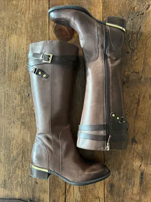 Franco Sarto Brown Leather Gold Hardware Celeste Riding Boots Size 5.5 thumbnail 3