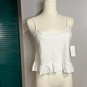American Eagle NWT white crop tank with lettuce hem XS thumbnail 2