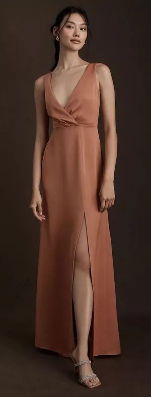 BHLDN Piper Sedona Satin V-Neck Bridesmaid‎ Gown Size 8 thumbnail 1