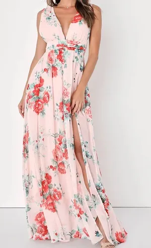 NWT Lulus Garden Meandering Blush Floral Print Maxi Dress size L thumbnail 1
