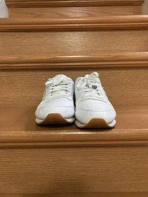 Reebok Classic White 90s Style Casual Shoes with Tan Bottoms thumbnail 2