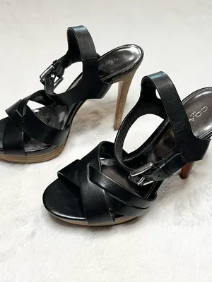 Coach Black Vegan Leather Crisscross Platform Stiletto Heel Dani Sandals Size 6 thumbnail 5