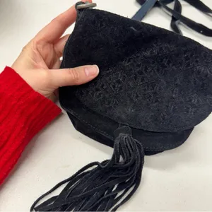 World Market Black Suede Leather Fringe Crossbody Handbag Purse Boho Casual thumbnail 6