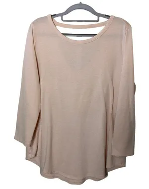 Ann Taylor Loft women's pale pink open back 3/4 sleeve tshirt Sz L‎ thumbnail 1