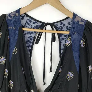 Free People Mockingbird Black Floral Deep V-Neck Open-Back Lace Mini Dress Sz 2 thumbnail 15