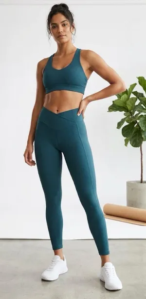 NWT PAC 1980 by PacSun Ribbed Crossover Leggings - Dark Teal - Size M thumbnail 1