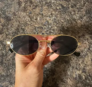 Gold Frame Oval Sunglasses with Black Lenses thumbnail 3