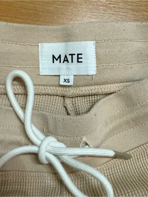 MATE The Label Cropped Wide Leg Waffle Knit Sweatpants in Beige Size XS thumbnail 4