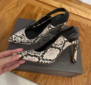 Vince Camuto Delia Black & Cream Snake Print Women's Pointy Toe Slingback Heels thumbnail 1
