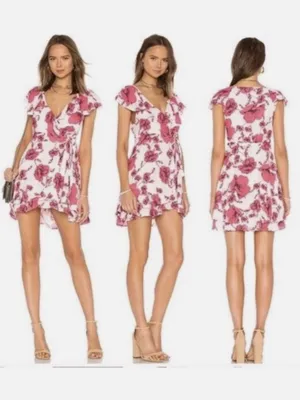Free People French Quarter Floral Print Mini Wrap Dress Womens Sz S Boho Beach thumbnail 2