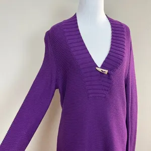Lauren Ralph Lauren Sweater L Purple Toggle‎ Button Shawl V-Neck Knit Womens New thumbnail 3