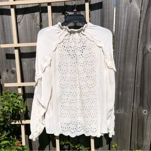 REISS Flora Broderie Scalloped Sleeves Ivory Cream Top Blouse 4 thumbnail 4
