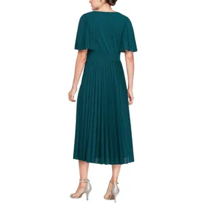 NWT SLNY Womens Lurex Surplice Neck Pleated Dress 9128105 Spruce Green 4 thumbnail 2