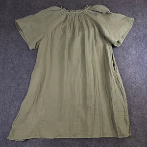 Old Navy Womens Olive Green Cotton Gauze Ruffle Neck Shift Dress Large Short Slv thumbnail 2