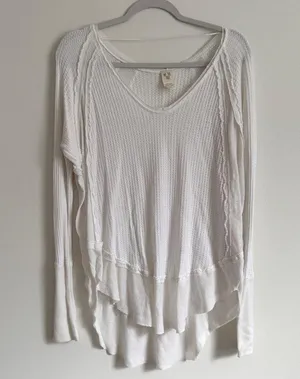 Free People We The Free Thermal Long Sleeve Top Size Small white Cochineal Knit thumbnail 3