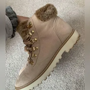 Ana Nelson Fur Lace Up Boots Hiking Sherpa Cream Beige Memory Foam Size 7.5 8 thumbnail 3