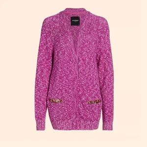Le Superbe Silk Cashmere Beaded Pocket‎ Cardigan Sweater Fuchsia Space Dye Small thumbnail 2