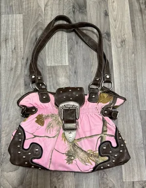 Realtree Pink Camo Western Shoulder Bag Studded Rhinestone Buckle Purse Y2K thumbnail 1