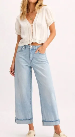 Market & Spruce Mr. Wide Leg Vintage Stretch Jeans Light Blue Size 6 NWT thumbnail 1