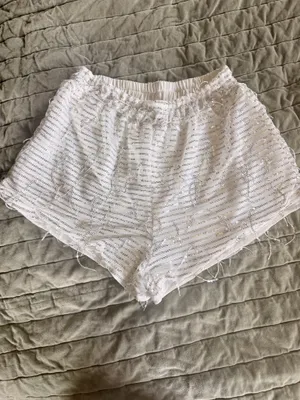 White Sequin Fringe Tassel Pull-On Shorts Festival Bridal Beach Boho thumbnail 2