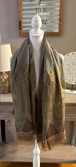 Elegant Paisley Scarf in Brown and Gold thumbnail 1