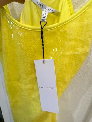 Rare London Yellow Sequin Mini Dress Spaghetti Strap Size US 6 NWT thumbnail 3