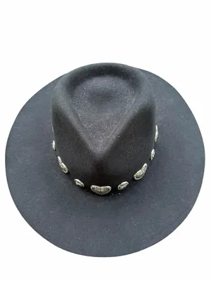 Wyeth Rochelle Boater Hat Black Wool Felt Western Heart Concho Vintage Cowgirl thumbnail 8