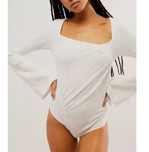 Free People On A Cloud Bodysuit Ivory Hippie Boho Bell Sleeve Size Medium thumbnail 6