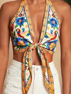 Floral Halter Crop Top Multiple Size XS thumbnail 4