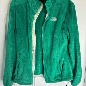 The North Face Green Teddy Jacket with Soft Fuzzy Material and Stand-Up Collar thumbnail 1