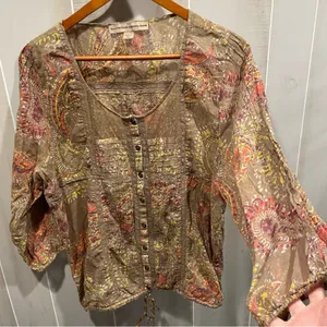 Cute boho western lace mesh paisley lightweight button front blouse festival Y2K thumbnail 1